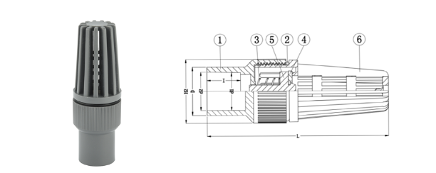 This picture shows the product design drawing of PVC foot valve