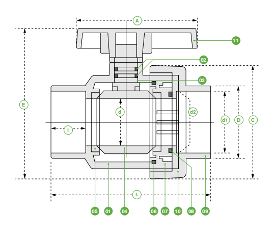 this is the product structure design drawing of single union ball valve