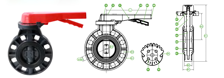 This picture shows the structure of pvc butterfly valve
